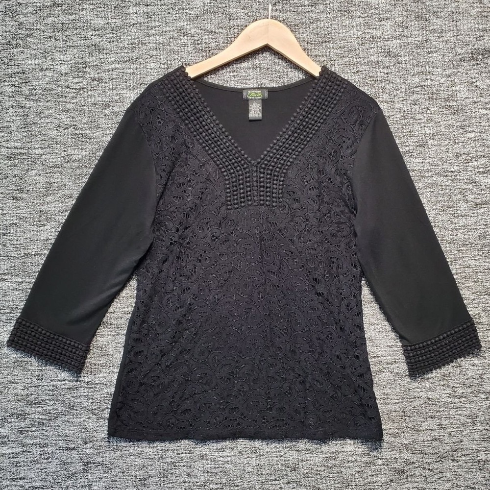 Shannon Ford Whimsigoth Top Womens Large Black Lace Pom Pom Romantic Boho Blouse